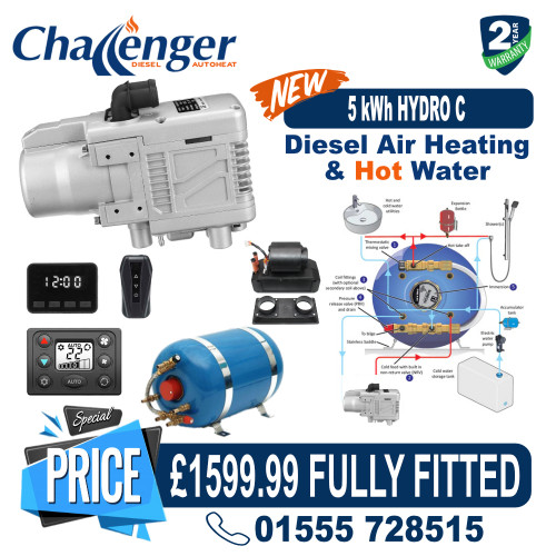 CHALLENGER HYDRO C 5 kWh 12V HOT WATER SYSTEM WITH CALORIFIER AND HOT